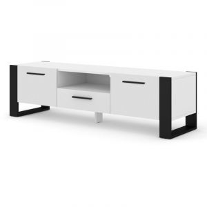 Donnely - meuble tv - blanc et noir - 160 cm - Blanc / Noir