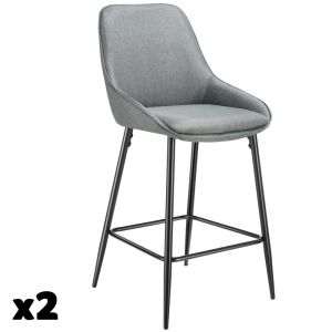 TecTake Lot 2 chaises de bar dossier en tissu et repose-pieds gris/noir