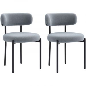 Homcom Lot de 2 chaises de salon style néo-rétro - assise ronde, dossier enveloppant - acier noir effet laine bouclée gris