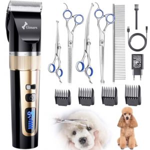 Gimars 6 en 1 Silencieuse Tondeuse Pour Chien Sans Fil 4 Vitesses 7000 U/min, Rechargeable &agrave; Faible Bruit Pour Poils d'Animaux Long Epais, Kit De Tondeuse Professionnelle Pour Chiens Et Chats