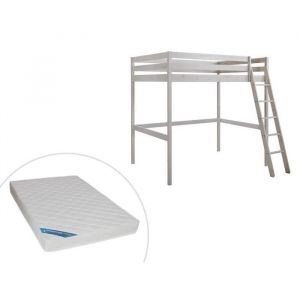 Image de Lit mezzanine GEDEON II 140 x 190 cm Pin m if Blanchi + matelas