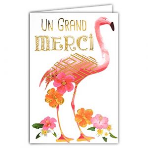 69-5052 Carte de Remerciement Un Grand Merci Flamant Rose Fleurs