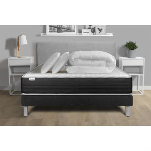 Pack prêt à dormir 200 x 200 cm Mousse polyuréthane à mémoire de forme VITALMEMO ONE - 24 cm - Ferme - sommier kit Noir