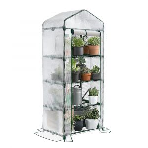 Serre de jardin avec etageres et bache PE renforcee 135gr/m2 69x49x160cm blanc