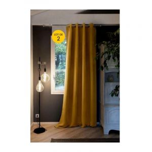 Lot de 2 Rideaux luxe occultant + isolant phonique polaire L140 x H260 cm Inuit Moutarde