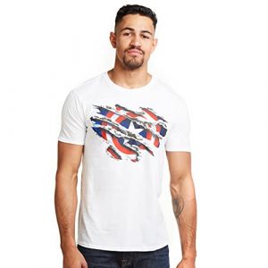 Marvel Captain America Torn T-Shirt, Blanc, S Homme