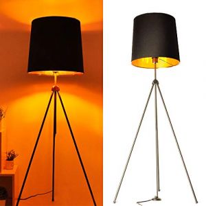 Barcelona led BarcelonaLED Lampadaire Trépied en métal Design moderne nordique rétro Hauteur réglable Noir Doré Vintage Avec culot E27 Interrupteur Pour salle à manger, salon, chambre et studio