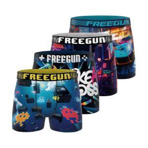 Freegun Boxer Enfant Video Games, Cale&ccedil;on Gar&ccedil;on Originale, Ultra-Doux et Respirant (Lot de 4), Bleu Taille 8 ans/10 Ans