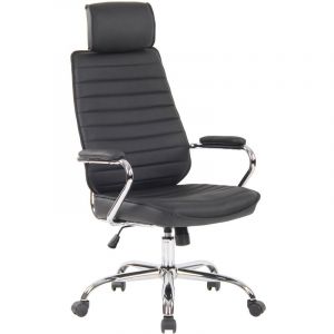 Image de CLP Chaise de Bureau Rako en véritable cuir Piètement en Métal Chromé Ajustable Pivotant, Noir