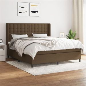 VidaXL Sommier &agrave; Lattes de Lit avec Matelas, Lit Rembourr&eacute;, Lit Double, Lit Adulte de Chambre &agrave; Coucher Int&eacute;rieur, Moderne, Marron Fonc&eacute; 180x200 cm