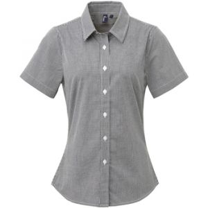 Premier Microcheck - Chemise en coton à manches courtes - Femme (2XL) (Noir/Blanc) - UTRW5522