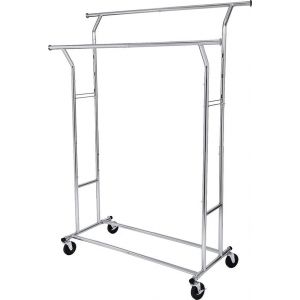 Image de O'DADDY Clothes Rack - Support de penderie - Double tige - Extensible et ajustable - Design stable - Capacité de charge de 110 kg - Métal - Argent