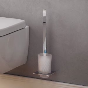 Emco Art Ensemble de Brosse WC en Verre Cristal satiné avec poignée, modèle Mural, chromé, métal plaqué, Gris, Taille Unique