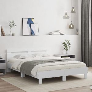 VidaXL Cadre de Lit avec Tête de Lit, Lit Double avec Sommier à Lattes, Lit Adulte, Meuble de Chambre, Moderne, Blanc 150x200 cm Bois d'Ingénierie