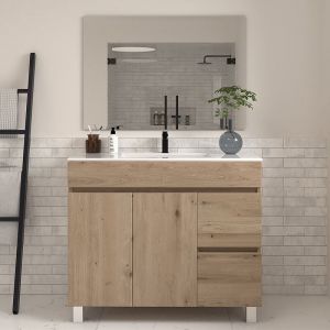 Meuble de salle de bain 100cm simple vasque à poseravec portes et tiroirs - cambrian (chêne clair) - haro