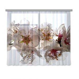 Flowers, rideau imprimé belles fleurs blanches et 280x245 cm, 2 parts