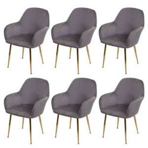 Lot de 6 chaises de salle à manger MENDLER HWC-F18 velours gris, pieds dorés