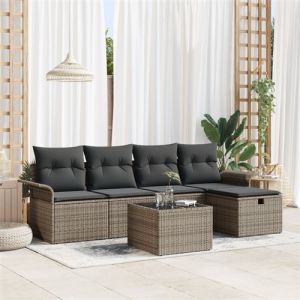 Image de Ensemble de canapés de jardin de 6 pièces avec coussins Gris Poly Rotin