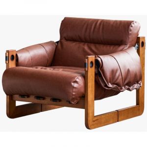 Oleylucklive - Fauteuil Vintage en Cuir pu avec Accoudoirs et Pieds en Bois Massif Brun
