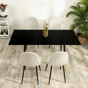Ensemble table extensible bois noir avec 4 chaises rotin