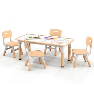 Giantex Table Enfant 120x60cm et 4 Chaises avec Plateau Graffiti & Hauteur R&eacute;glable