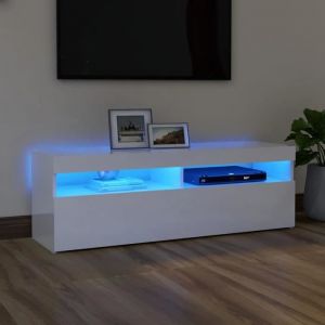 Meuble TV blanc brillant avec lumières LED - The Living Store - TLS804379