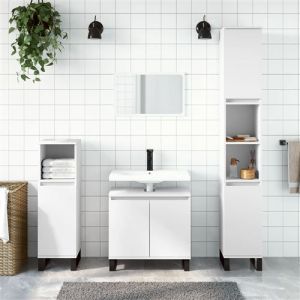 VidaXL Armoire de Salle de Bain, Colonne avec 4 Compartiments et 2 Étagères, Meuble de Rangement avec Pieds Toilette, Moderne, Blanc Bois d'Ingénierie