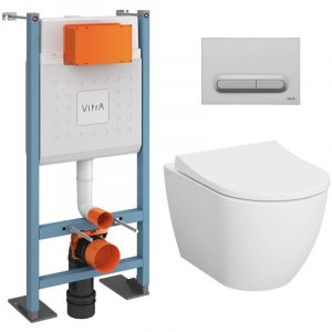 vitra Pack WC Bâti-support autoportant V-Fix Core + WC sans bride S60 + abattant + Plaque chrome mat (VFTFS60-5)