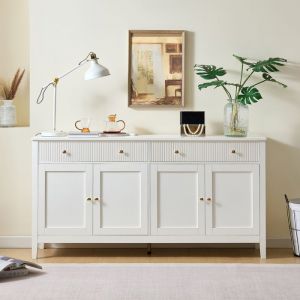 Buffet moderne 162 x 40 x 80 cm - Avec 4 portes - Pieds en métal - MDF + panneaux de particules - Blanc