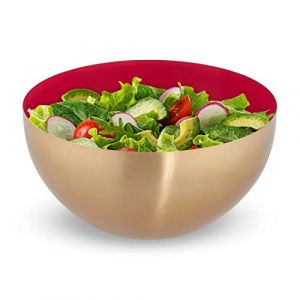 Relaxdays Saladier, acier inoxydable, diam&egrave;tre 25 cm, bol m&eacute;langeur, cuisiner et servir, cul de poule, 3,5 L, rouge-dor&eacute;