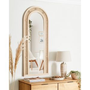 Beliani Miroir Mural Boho en Rotin Ovale 120 x 50 cm Salon Chambre Accessoires Fait &agrave; la Main Naturel Franey