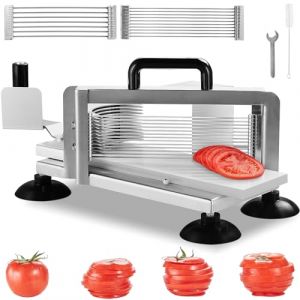 VEVOR Coupe-tomates Commerciale, Trancheuse à Tomates de 4,8 mm/ 6,35 mm/9,5 mm, Trancheur pour Manuelle en Acier Inoxydable, avec Pieds Antidérapants, pour Couper Tomates, Concombres et Bananes