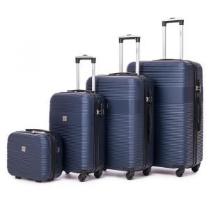 Tortue Valise - Lot de 3 Valises + 1 Vanity en ABS - 4 roulettes 360° - Serrure à Combinaison latérale - Marine