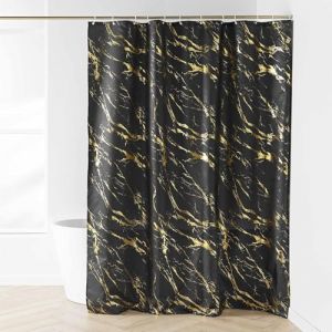 Rideau de douche noir avec 12 anneaux 180x200cm
