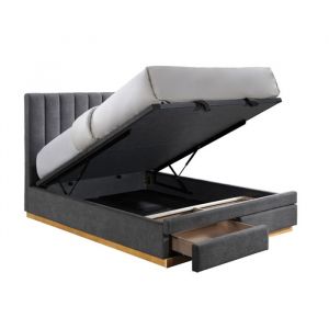 DANIEL - Lit double en tissu gris anthracite avec coffre et tiroir 140x190 cm