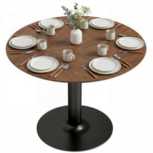Homcom Table &agrave; manger - pour 6 personnes - ronde - large plateau et base en acier - &Oslash; 110 x 78 cm - marron