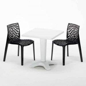 Grand Soleil Table et 2 chaises colorées polypropylene extérieurs PATIO | Gruvyer Noir anthracite - Blanc