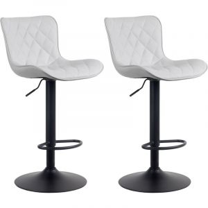 CLP Lot de 2 tabourets de bar ajustables pivotants similicuir Blanc