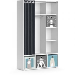 Armoire pour enfants Luigi, Blanc, 105.8 x 178.1 cm avec bo&icirc;tes pliantes (grises) Vicco