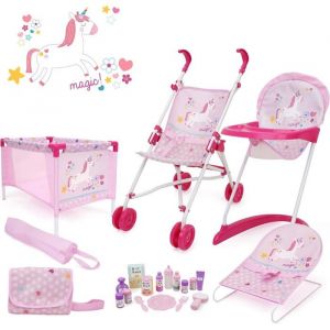 509 Crew 21 Piece Doll Stroll n Play & Care Combo Set, Doll Stroller, Doll Playard, Doll High Chair Set, Carry Cot, Diaper Bag, Feeding and Grooming Accessories, Ages 3+ (509 Crew Deutschland, neuf)