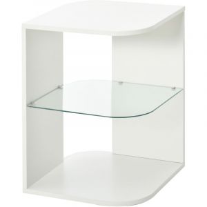 Guéridon design contemporain étagère verre trempé aspect bois blanc