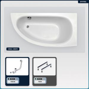 Baignoire asymétrique - 150 x 70 cm - Droite - sans Habillage - avec Pieds - Poignées - Repose-tête - Vidage Chrome - MILENA PREMIUM