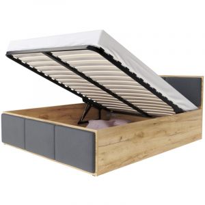 Lit coffre Barcelona 140 x 190 cm avec sommier à lattes relevable - Chêne - Gris fonce