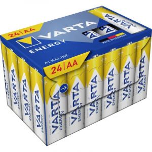 Varta Piles AA, lot de 24, Energy, Alcalines, 1,5V, Cube, emballage recyclé à 90%, pour des besoins de base simples, Made in Germany