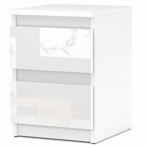 Table de chevet - Table de chevet avec 2 tiroirs - Blanc brillant H40cm L30cm P30cm