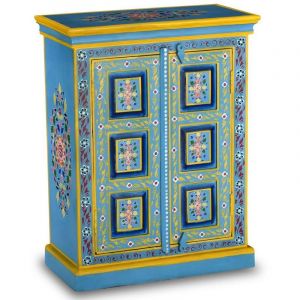 Buffet bahut armoire console meuble de rangement bois m if de manguier peinture manuelle turquoise 4402023