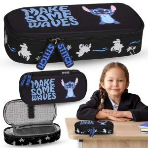 DISNEY Stitch Trousse décolier noire à COMPARTIMENTS sachet pour filles 5x22x10cm