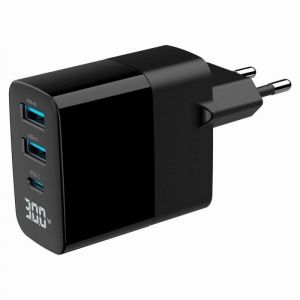 Gembird Chargeur TA-UC-PDQC30LCD-BK-02 GaN 30W 3 ports USB LCD Noir