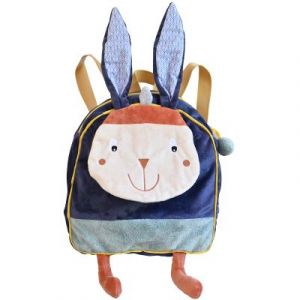 Ebulobo Sac à Dos Gabin Lapin - Dès 1 ans - Sangles Réglables - Fermeture Zip - 35 cm de Haut - Création Française - Lavable en Machine à 30°