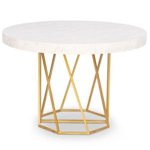 Menzzo Table ronde extensible Yasmina Effet Marbre et pieds Or - Blanc